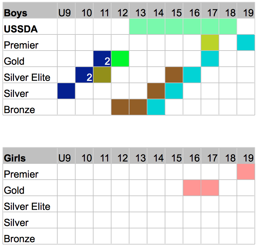 * Different colors indicate different teams * High school not shown